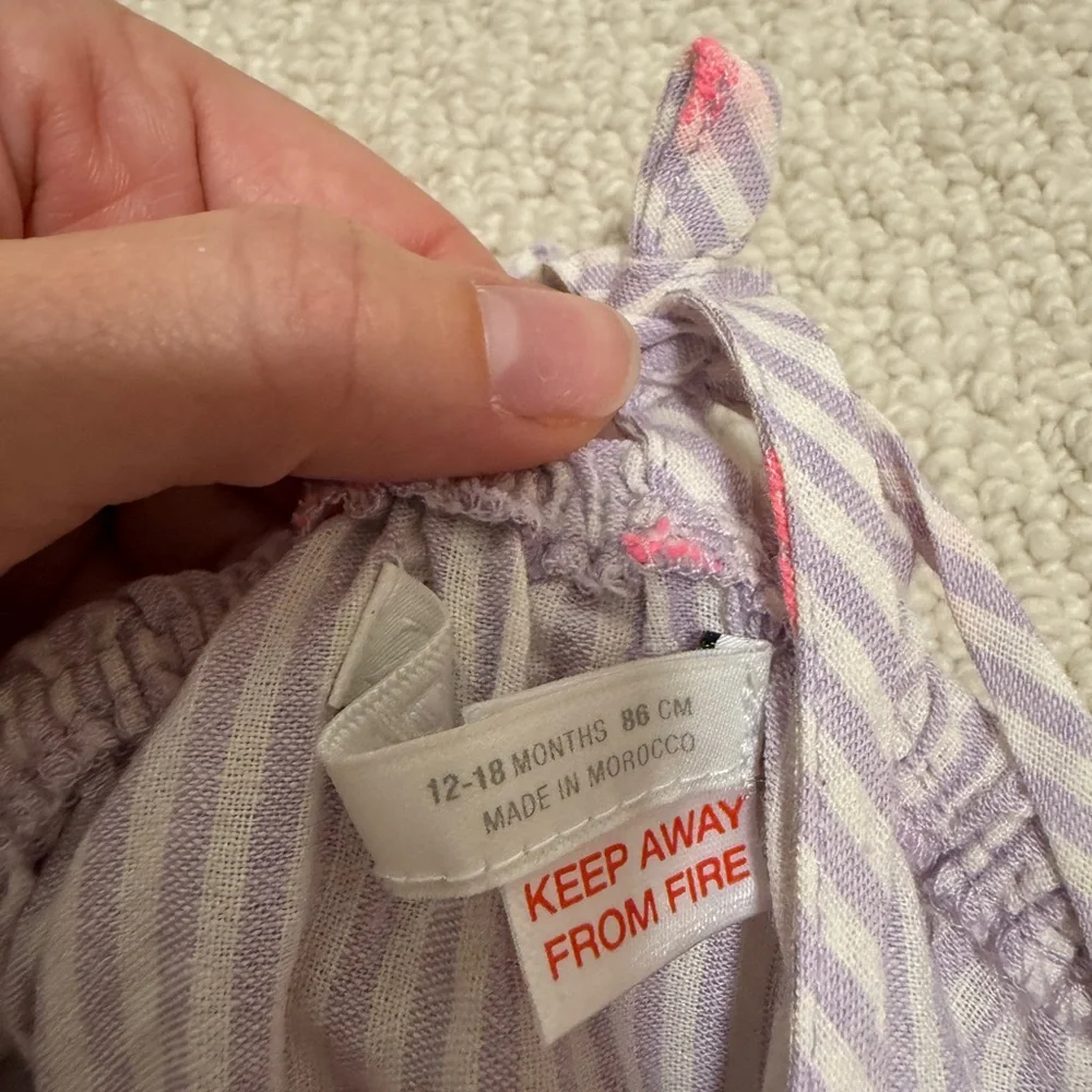Zara Purple Striped Baby Romper with Pink Floral Embroidery